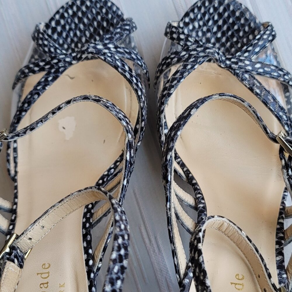 Kate Spade Riley Strappy Heels Platform Shoes Snakeskin And Clear Vinyl Sz 7.5B - Picture 15 of 17
